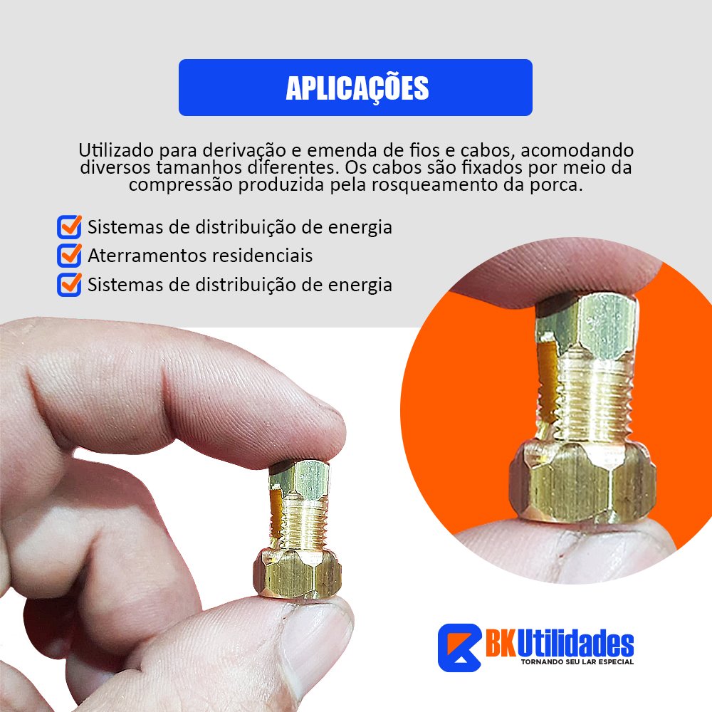 10un. Conector Split Bolt 10mm Parafuso Fendido Latão Emenda - 3