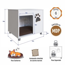 Mesa de Cabeceira Casinha para Pet 54cm com Almofada Aveiro Oak/branco Pet002 Completa Móveis - 7