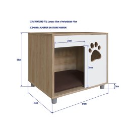 Mesa de Cabeceira Casinha para Pet 54cm com Almofada Aveiro Oak/branco Pet002 Completa Móveis - 2