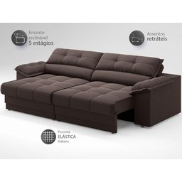Sofá com Carregador Usb e Molas no Assento Retrátil Reclinável Mimo 2,00m Velosuede Chocolate - Nets - 4