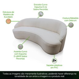 Sofá Curvo Montserrat 210cm 3 Lugares Linho Sintético Cru - Nexta Casa - 5