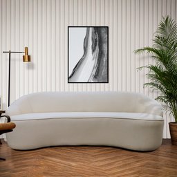 Sofá Curvo Montserrat 210cm 3 Lugares Linho Sintético Cru - Nexta Casa - 2