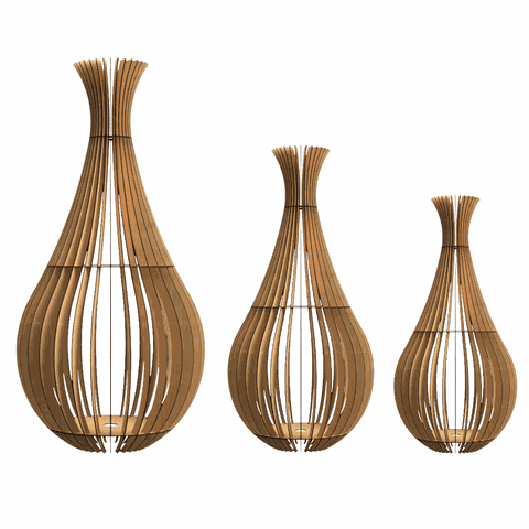 Abajur Grande de Chão GOTAS DE ORVALHO MDF Luminária -:MDF CRU/Kit com 3 - 90x40cm, 75x40cm e 60x30c