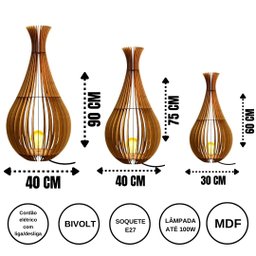 Abajur Grande de Chão GOTAS DE ORVALHO MDF Luminária -:MDF CRU/Kit com 3 - 90x40cm, 75x40cm e 60x30c - 5