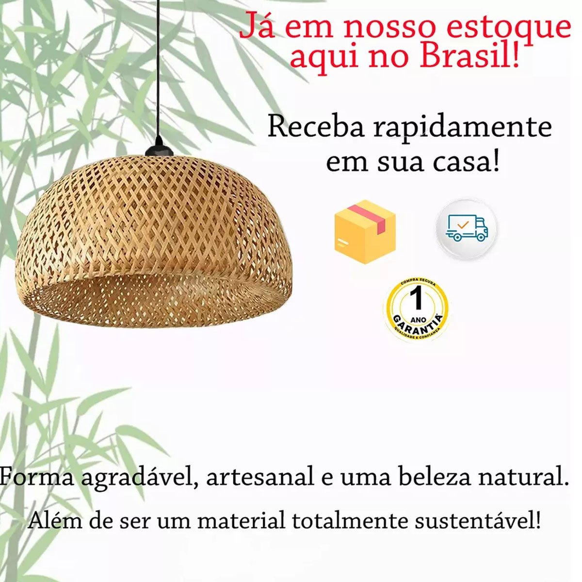 2 Pendente Bambu Fibra Natural Artesanal 45 Cm Palha Nat23 - 7