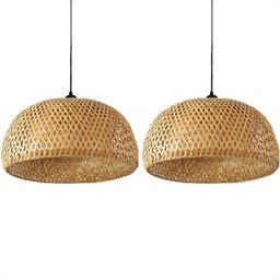 2 Pendente Bambu Fibra Natural Artesanal 45 Cm Palha Nat23 - 1
