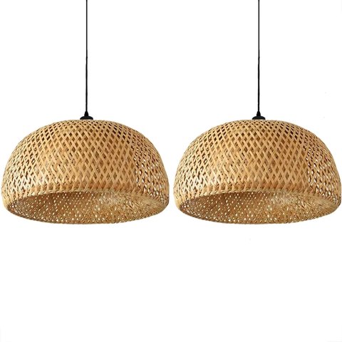 2 Pendente Bambu Fibra Natural Artesanal 45 Cm Palha Nat23