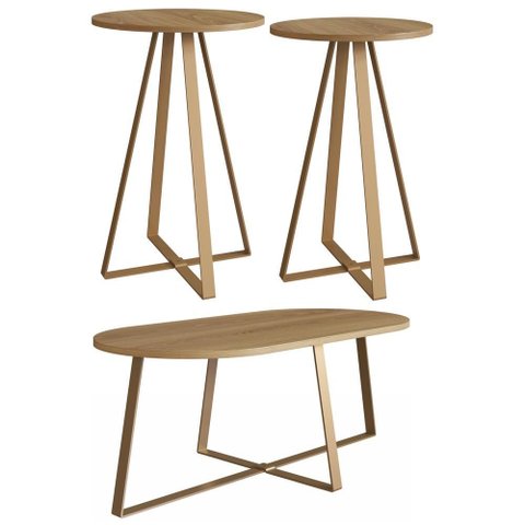 Conjunto Mesa de Centro Sala de Estar 27959 Hanover Dourado Artesano