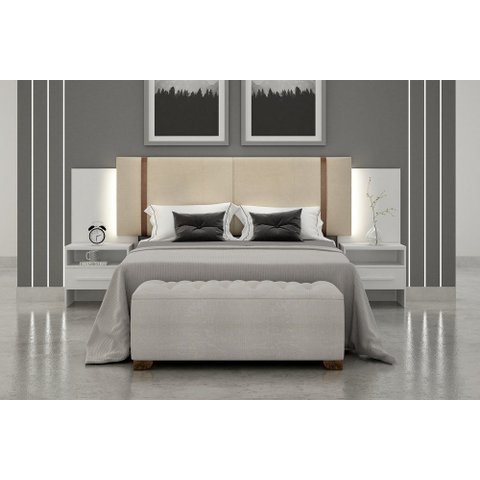 Cabeceira Cama Box Casal Monterrey com 2 Mesa de Cabeceira Novo Horizonte Neve
