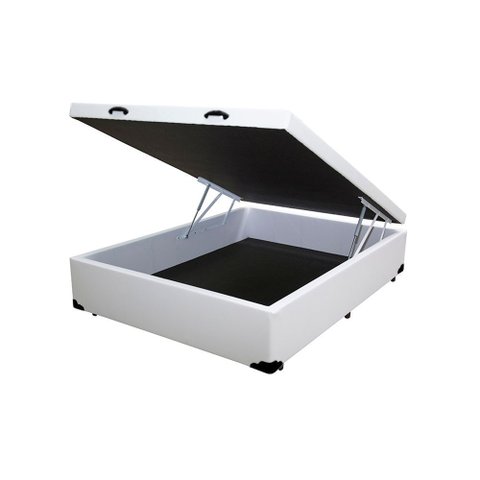 Cama Box Baú Casal King Design Sintético Branco 138x188x41