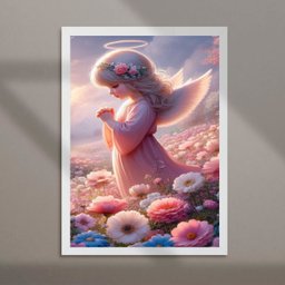 Quadro Infantil Anjinha com Flores 33x24cm:moldura Preta - 2