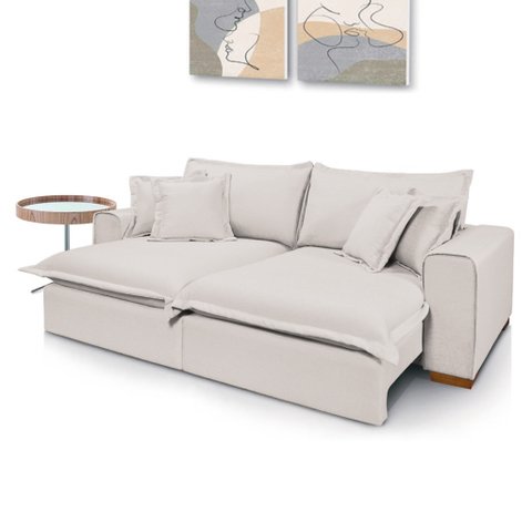 Sofá Veneza Retrátil Reclinável com Molas Ensacadas no Assento Tecido Linho Cru 2,50m