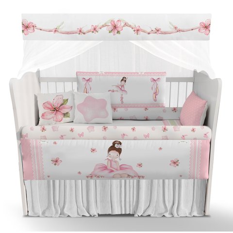 Kit Berço Enxoval de Bebê Bailarina Delicada Rosa