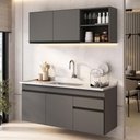 Ver imagem 1 de Armário Cozinha Modulada Compacta Suspensa com Pia 150cm Milano Multimóveis MCR2481 Grafite/Creme