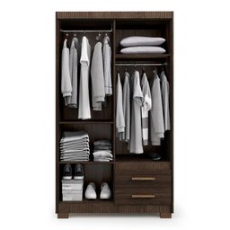 Guarda Roupa Roupeiro de Solteiro Marrom com 4 Portas 2 Gavetas Armário para Quarto Multiuso Pry 1,8 - 2