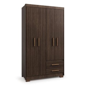 Guarda Roupa Roupeiro de Solteiro Marrom com 4 Portas 2 Gavetas Armário para Quarto Multiuso Pry 1,8