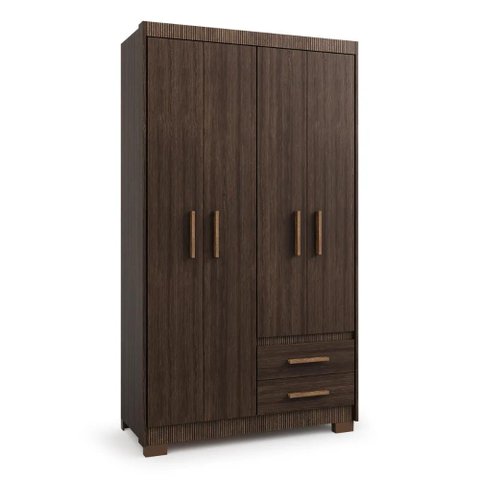 Guarda Roupa Roupeiro de Solteiro Marrom com 4 Portas 2 Gavetas Armário para Quarto Multiuso Pry 1,8