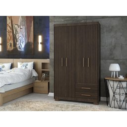 Guarda Roupa Roupeiro de Solteiro Marrom com 4 Portas 2 Gavetas Armário para Quarto Multiuso Pry 1,8 - 3