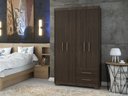 Ver imagem 3 de Guarda Roupa Roupeiro de Solteiro Marrom com 4 Portas 2 Gavetas Armário para Quarto Multiuso Pry 1,8