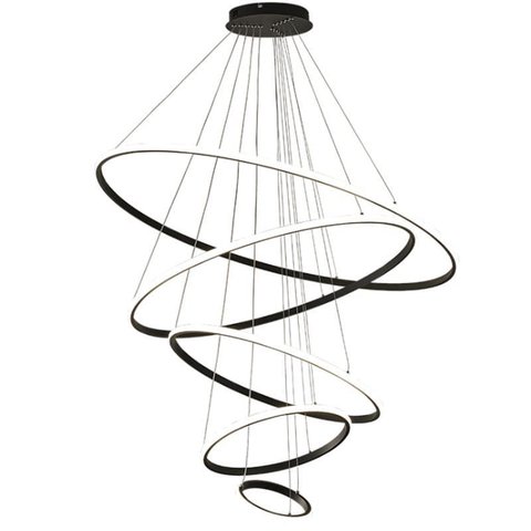 Pendente 5 Anéis Preto Inverse 100cm Led 132w 3000k Bivolt Cabo de 4 Metros