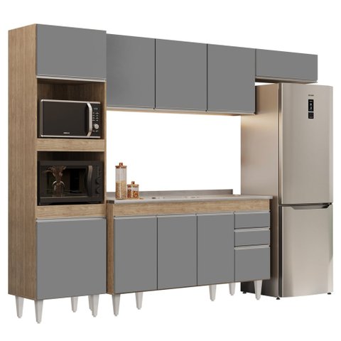 Armário de Cozinha Modulada 4 Peças CP12 com Pia Inox Castanho/Cinza - Lumil Lumil Móveis