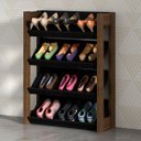 Ver imagem 3 de Sapateira Vertical Organizador de Sapatos com 4 Prateleiras: Preto com Nogal