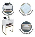 Ver imagem 6 de Kit 2 Mesas Cabeceira Industrial 40cm Branco Gaveta Superior Eco Base Metal Dourado Já Montada