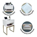 Ver imagem 6 de Kit 2 Mesas Cabeceira Industrial 40cm Branco Gaveta Superior Eco Base Metal Dourado Já Montada