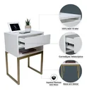 Ver imagem 4 de Kit 2 Mesas Cabeceira Industrial 40cm Branco Gaveta Superior Eco Base Metal Dourado Já Montada