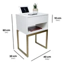 Ver imagem 2 de Kit 2 Mesas Cabeceira Industrial 40cm Branco Gaveta Superior Eco Base Metal Dourado Já Montada