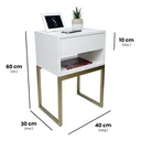 Ver imagem 2 de Kit 2 Mesas Cabeceira Industrial 40cm Branco Gaveta Superior Eco Base Metal Dourado Já Montada