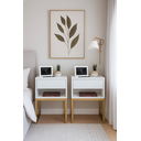 Ver imagem 5 de Kit 2 Mesas Cabeceira Industrial 40cm Branco Gaveta Superior Eco Base Metal Dourado Já Montada