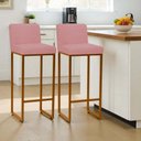 Ver imagem 1 de Kit 2 Banquetas Andy Moderna Ferro Dourado Estofado Suede Rose