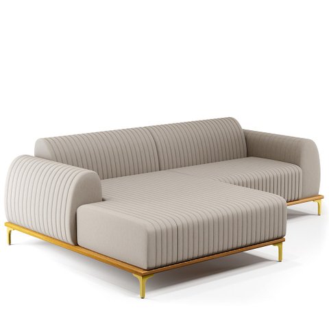 Sofá 4 Lugares com Chaise Esquerdo Para Sala de Estar Molino 265cm D02 Linho Bege C-107 - Lyam