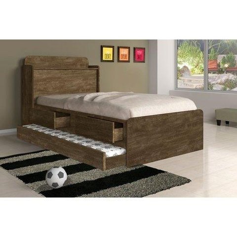 Cama Tamires Solteiro 0,88cm com Auxiliar Castanho - Cambel