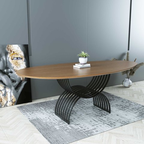 Mesa de Jantar Tampo Organico Base em Aço Preto Valence