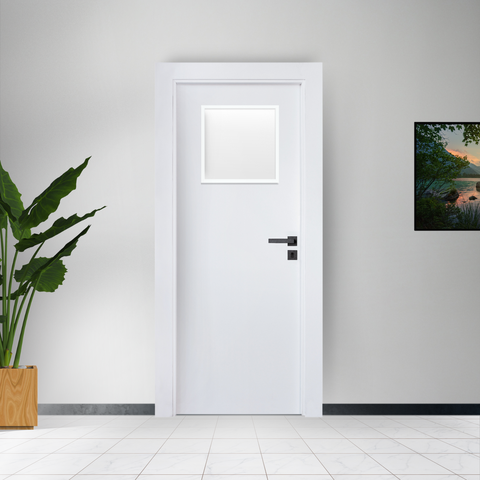 Kit Porta Branca Hospitalar e Clinicas 90x210 Vai e Vem C/ Vidro Batente 14cm À 18cm