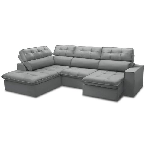 Sofá 4 Lugares Retrátil Reclinável Chaise Esquerdo 288cm Solin F04 Veludo Cinza - Lyam Decor