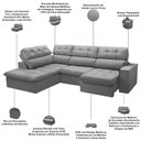 Ver imagem 4 de Sofá 4 Lugares Retrátil Reclinável Chaise Esquerdo 288cm Solin F04 Veludo Cinza - Lyam Decor