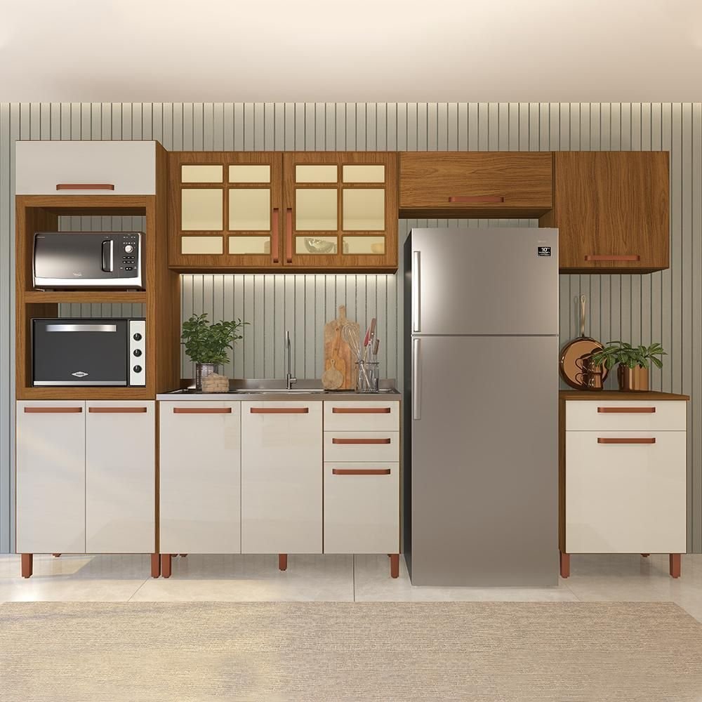 Cozinha Modulada Monza 6 Peças com Torre Quente 2 Fornos Freijó