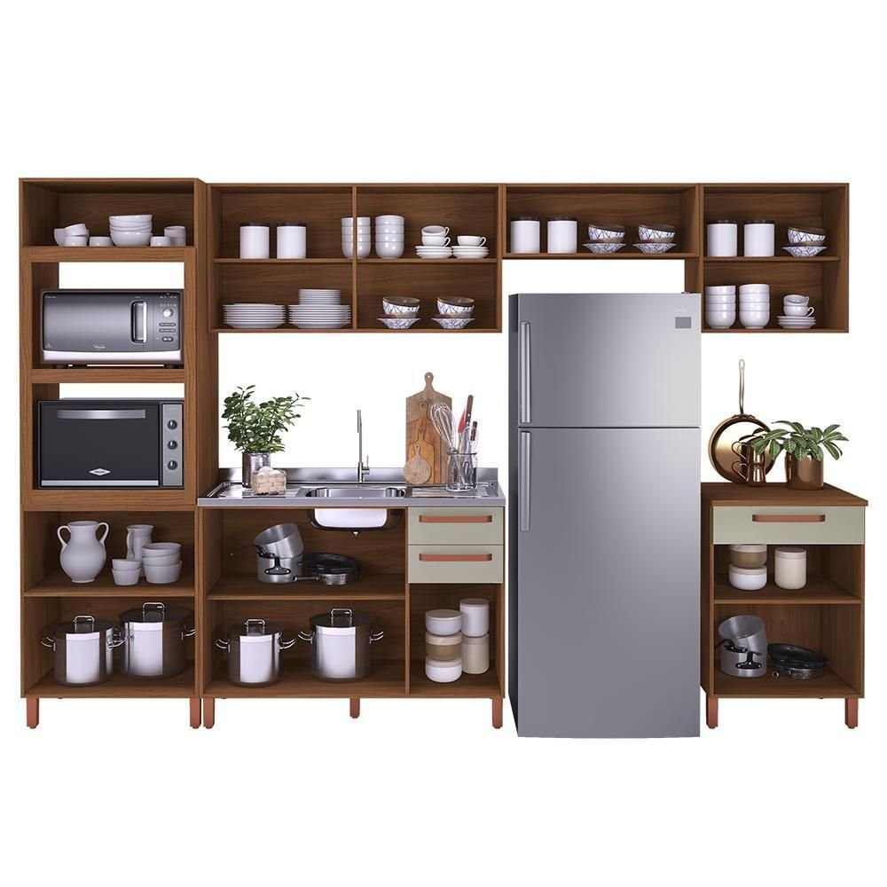 Cozinha Modulada Monza 6 Peças com Torre Quente 2 Fornos Freijó