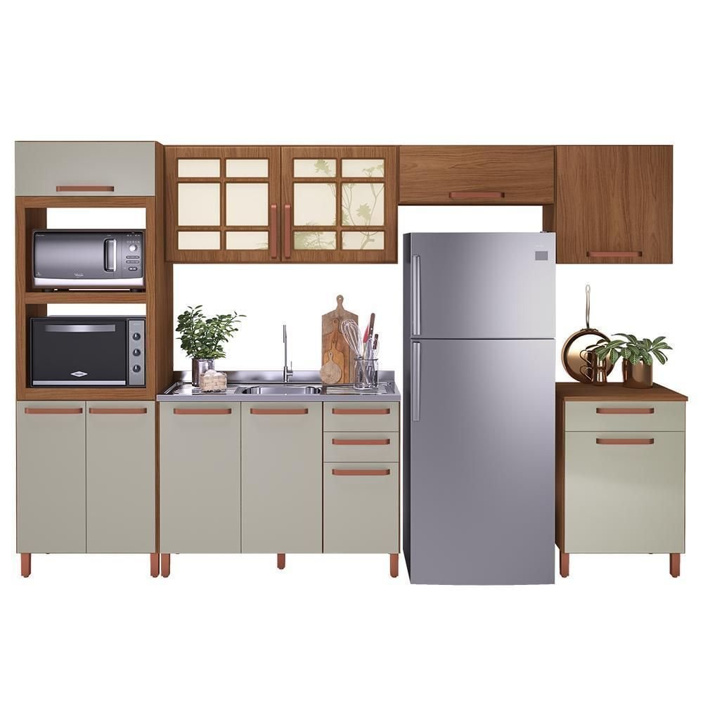 Cozinha Modulada Monza 6 Peças com Torre Quente 2 Fornos Freijó
