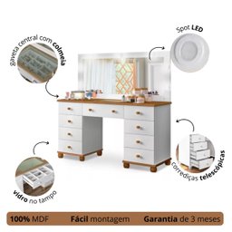 Penteadeira Camarim 9 Gavetas com Led Integrado Espelho e Colmeia Organizadora de Maquiagem - 2 Penteadeira Camarim 9 Gavetas com Led Integrado Espelho e Colmeia Organizadora de Maquiagem - 2