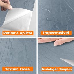 Papel de Parede Adesivo Lavavel Texturizado Linhas e Folhas Azul 500x60cm - 6