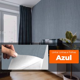 Papel de Parede Adesivo Lavavel Texturizado Linhas e Folhas Azul 500x60cm - 12