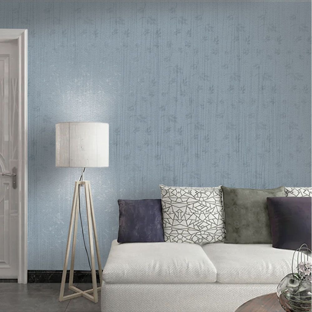 Papel de Parede Adesivo Lavavel Texturizado Linhas e Folhas Azul 500x60cm - 2