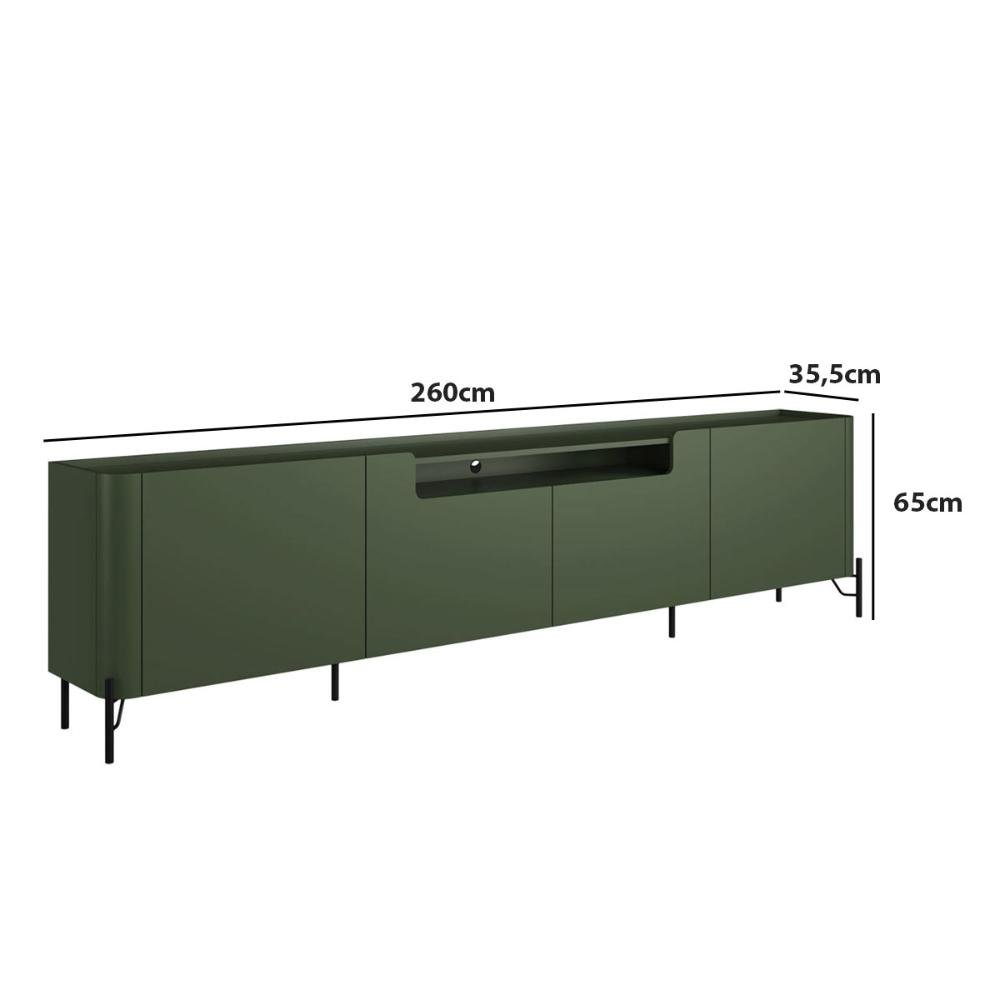 Rack para Tv 260cm com 4 Portas Lisas 100% Mdf Pés em Metal Cor:musgo com Preto - 3