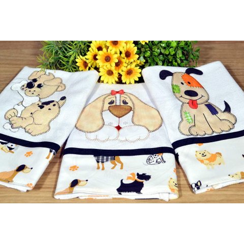 Kit Pano de Pratos 3 peças - Cachorrinhos Arte & Tear