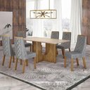 Ver imagem 1 de Mesa de Jantar Dora 160x80 Vidro 25mm Cinamomo Off White com Kit 6 Cadeiras Linho Prata - Valdemóvei