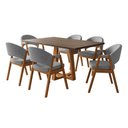 Ver imagem 1 de Mesa de Jantar Julia 1,60 Freijó Pés Cerejeira Madeira Maciça 6 Cadeiras Helen Design - Cinza Linho